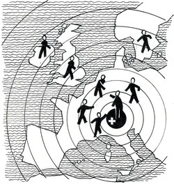 Zeichnung/Karikatur: Die Schweiz im Zentrum Europas.