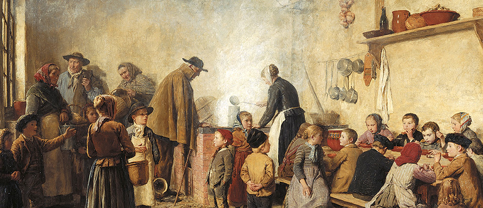 Albert Anker, Die Armensuppe in Ins II, 1893, Öl auf Leinwand, 85 x 137 cm. Quellennachweis: Kunstmuseum Bern, Staat Bern.