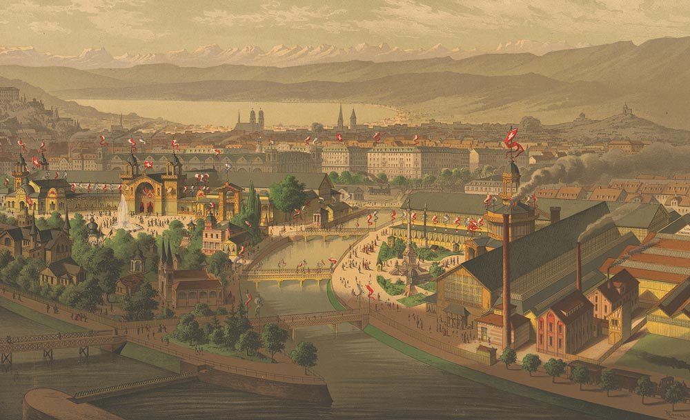 Blick auf die Landesausstellung von 1883 in Zürich, Zentralbibliothek Zürich