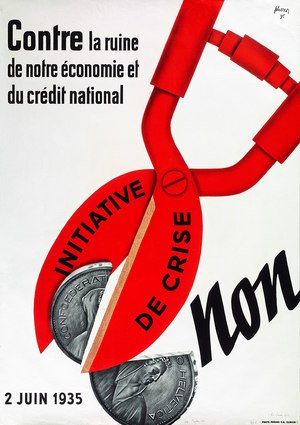 Plakat "Nein zur Kriseninitiative" von 1935. Quellennachweis: Schweizerische Nationalbibliothek, SNL_POL_130.