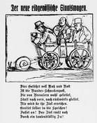 Karrikatur mit Wagen und Schnecke, der das langsame Vorankommen der Sozialversicherung in der Schweiz symbolisiert.